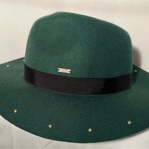 Armani Exchange Green Wool Wide-Brim Fedora Hat with Black Band